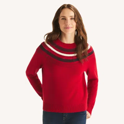 Nautica Womens Striped Crewneck Sweater In Red