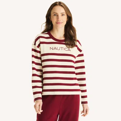 Nautica Womens Striped Crewneck Sweatshirt In Multi