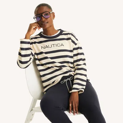 Nautica Womens Striped Crewneck Sweatshirt In White