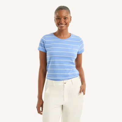 Nautica Womens Striped Crewneck T-shirt In Blue