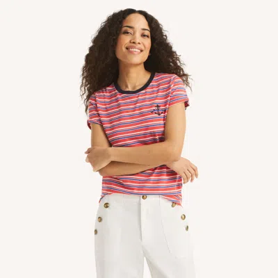 Nautica Womens Striped Graphic T-shirt In Red
