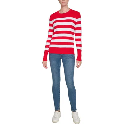 Nautica Womens Striped Knit Crewneck Sweater In Red