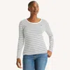 Nautica Womens Striped Scoop-neck Long-sleeve T-shirt In White