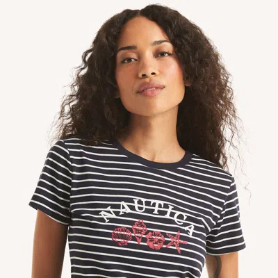 Nautica Womens Striped Shell Glitter Graphic T-shirt In Multi