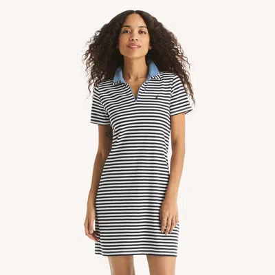 Nautica Womens Striped Short-sleeve Collared Dress In Blue