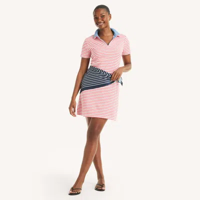 Nautica Womens Striped Short-sleeve Collared Dress In Pink