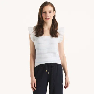 Nautica Womens Striped Short-sleeve Sweater In White