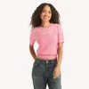Nautica Womens Striped Short-sleeve Sweater In Pink
