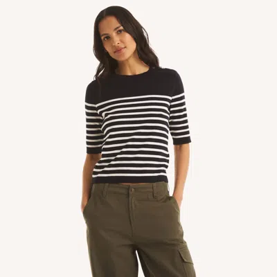 Nautica Womens Striped Sweater In Black