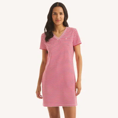 Nautica Womens Striped Tipped V-neck Dress In Red