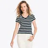 Nautica Womens Striped V-neck T-shirt In Black