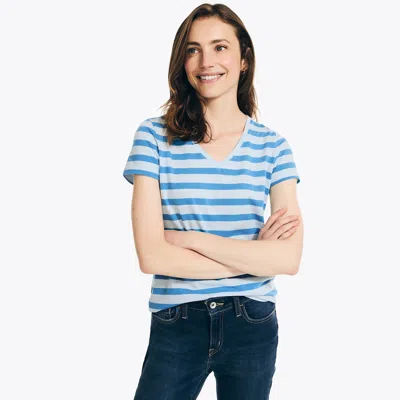 Nautica Womens Striped V-neck T-shirt In Multi
