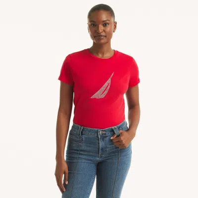 Nautica Womens Studded Graphic T-shirt In White