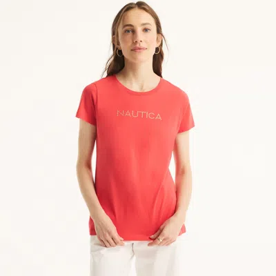 Nautica Womens Studded Logo Crewneck T-shirt In Pink