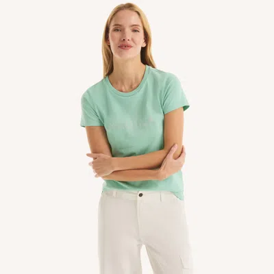 Nautica Womens Studded Logo Graphic T-shirt In Green