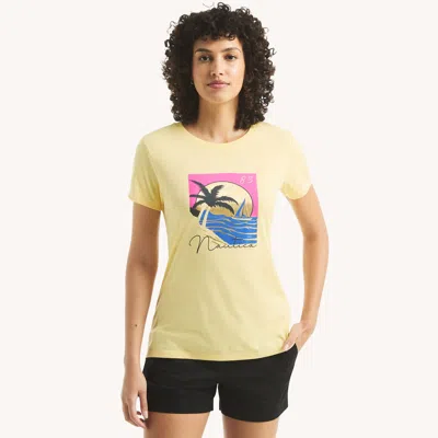 Nautica Womens Sunset Sailing Foil Graphic T-shirt In Yellow