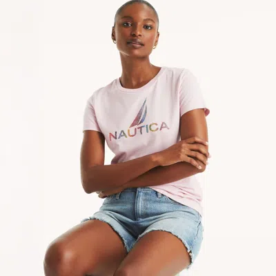 Nautica Womens Sustainably Crafted Metallic Logo Graphic T-shirt In Multi