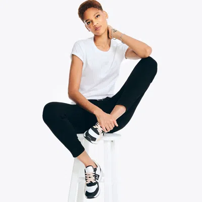 Nautica Womens Sustainably Crafted Rhinestone Logo Graphic T-shirt In White