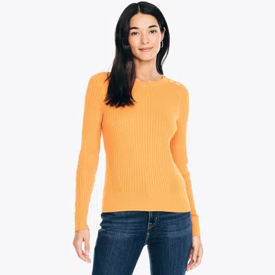 Nautica Womens Sustainably Crafted Rib-knit Crewneck Sweater In Orange