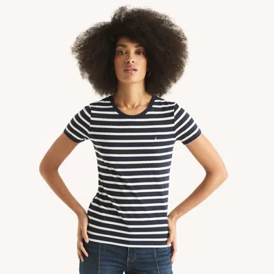 Nautica Womens Sustainably Crafted Striped Crewneck T-shirt In Multi
