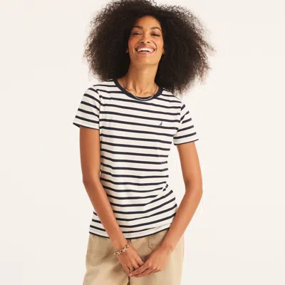 Nautica Womens Sustainably Crafted Striped Crewneck T-shirt In White
