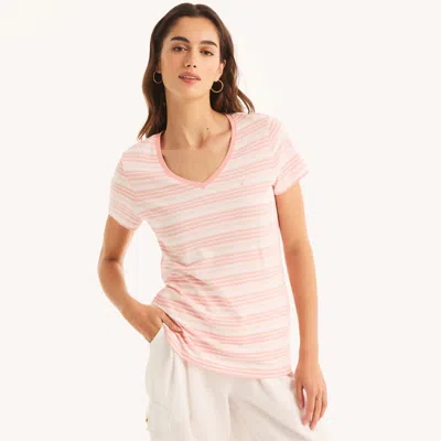 Nautica Womens Sustainably Crafted Striped V-neck T-shirt In Multi