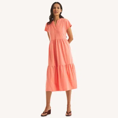Nautica Womens Tiered Dress In Orange