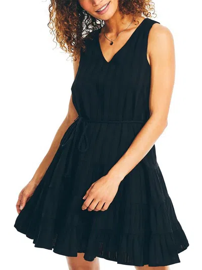 Nautica Womens Tiered V-neck Mini Dress In Black