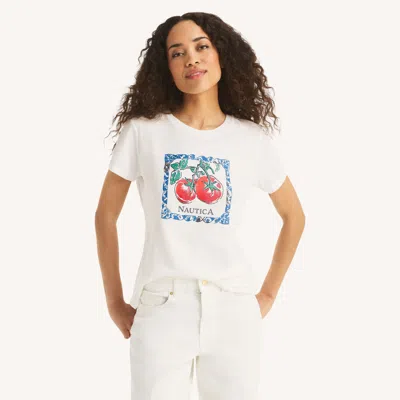 Nautica Womens Tomato Graphic T-shirt In White