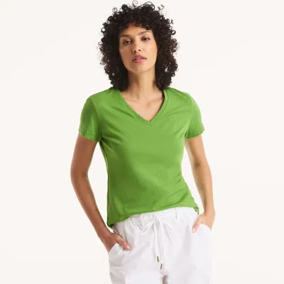 Nautica Womens V-neck Deck T-shirt In Green