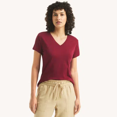Nautica Womens V-neck Deck T-shirt In Red