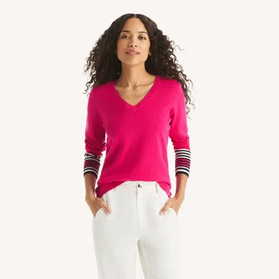 Nautica Womens V-neck Sweater In Pink