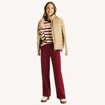 Nautica Womens Wide Leg Fleece Sweatpant In Burgundy