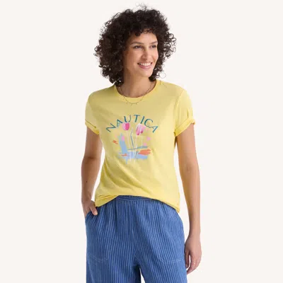 Nautica Womens Wild Flowers Graphic T-shirt In Yellow