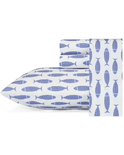 NAUTICA NAUTICA WOODBLOCK FISH 4PC BLUE SHEET SET