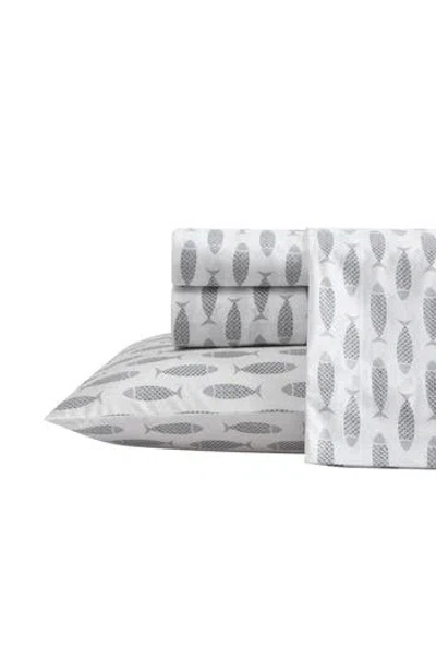 Nautica Woodblock Fish Cotton Percale Sheet Set In Grey