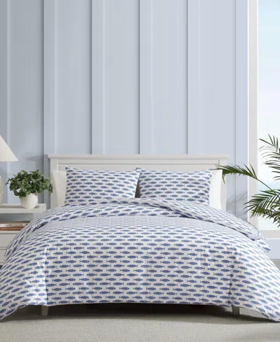 Nautica Woodblock Fish Percale 3-pc. Duvet Cover Set, King In Blue