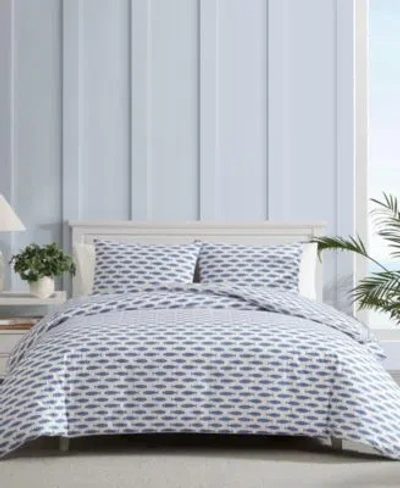 Nautica Woodblock Fish Percale Duvet Cover Set In Blue