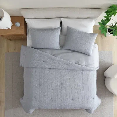 Nautica L Stitch Solid Grey Comforter Set In Gray;red
