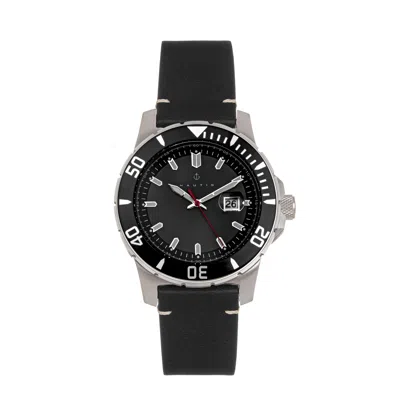 Nautis Dive Pro 200 Leather-band Watch With Date In Black