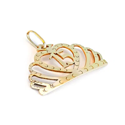 Pre-owned Navada 14k Pure Solid Yellow Gold Crown Heart Quinceanera Delicate Charm Pendant