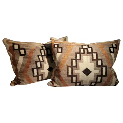 Pre-owned Navajo Indian Saddle Blanket Pillows Early Navajo Indian Weaving Pillows -pair In Brown