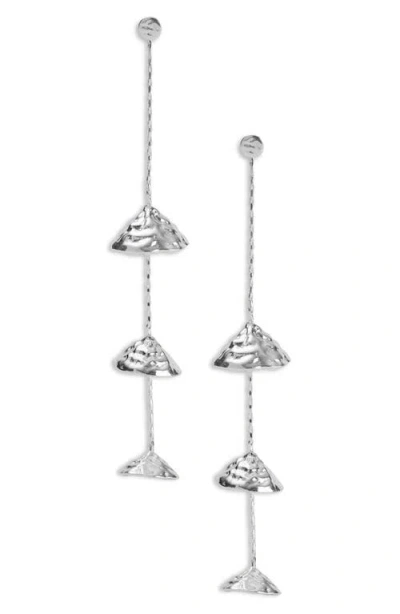Naveda Rani Hammered Linear Drop Earrings In Silver