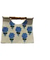 Navy Jane Narragansett Beaded Hydrangea Bag With Bamboo Handles In Cream