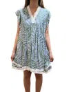 Navybleu Eden Mini Dress In Palm Blue And Green In Multi
