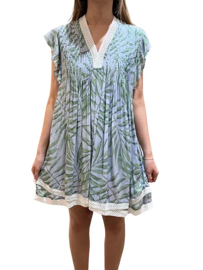 Navybleu Eden Mini Dress In Palm Blue And Green In Multi