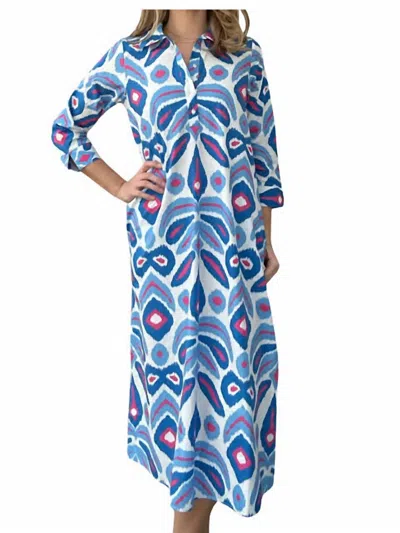 Navybleu Sara Ikat Long Tunic Dress In Blue/orange