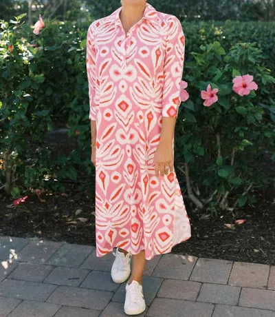 Navybleu Sara Ikat Long Tunic Dress In Magenta