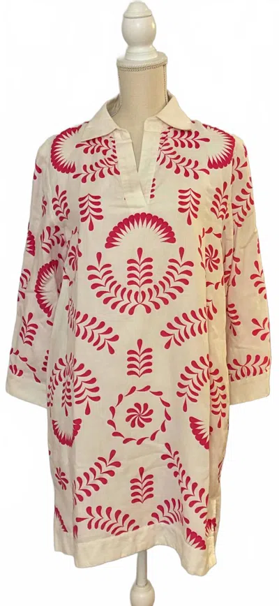 Navybleu Women's Catherine Dress In White With Pink In Multi