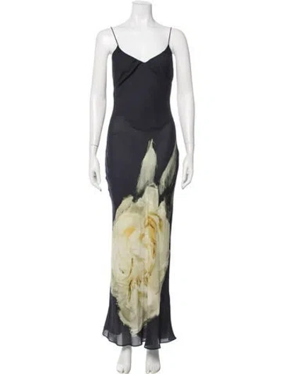 Pre-owned Naya Rea Floral Print Long Dress In Green